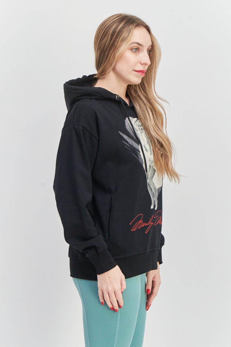 Marilyn Monroe سويت شيرتات نسائية بغطاء رأس بأكمام طويلة مطبوعة، سوداء - Image 2